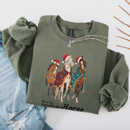Christmas Horse Sweatshirt – Funny Animal Christmas Sweater | Holiday Gift for Women