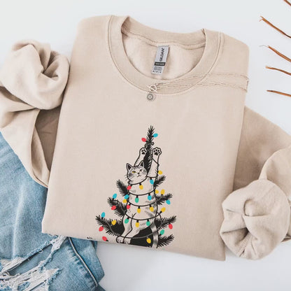Funny Cat Christmas Sweatshirt – Cozy Holiday Animal Christmas Outfit For Women