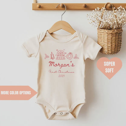Personalised First Christmas Sleepsuit, Retro Baby Xmas Boho Bodysuit