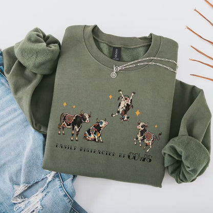 Funny Christmas Sweatshirt - Merry Christmas Sweater With Cows | Holiday Animal Tee