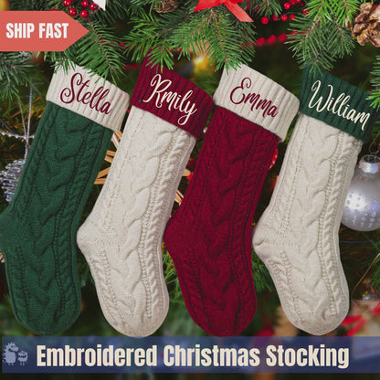 Custom Name Embroidered Christmas Knitted Stockings