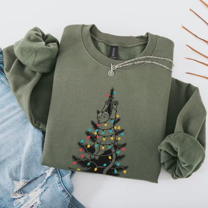 Funny Cat Christmas Sweatshirt – Cute Christmas Tee | Cat Lover Gift Holiday Shirt