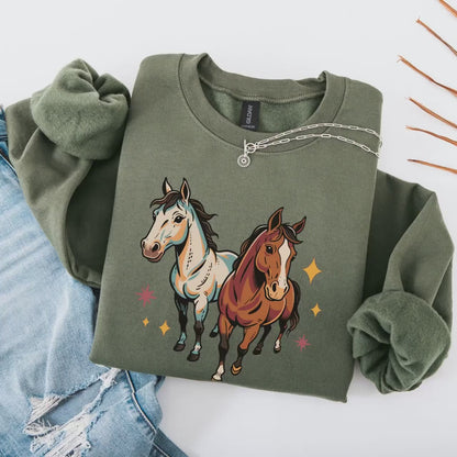 Funny Horse Sweatshirt – Christmas Animal Sweatshirt | Soft Cotton Blend, Vintage Style