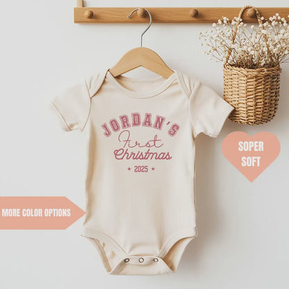 Custom Name First Christmas Bodysuit Baby Xmas Vintage Bodysuit