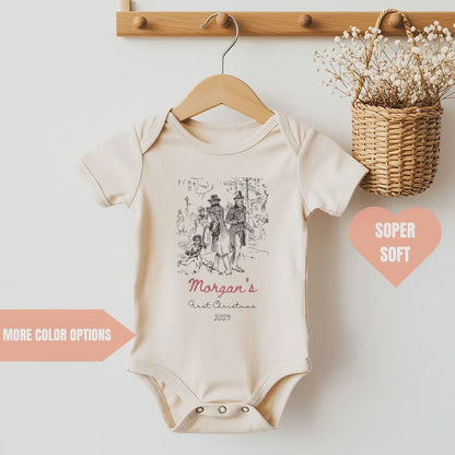 Personalised First Christmas Sleepsuit, Baby Xmas Retro Bodysuit