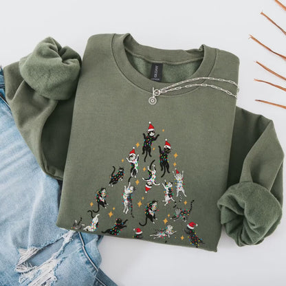Funny Cat Sweatshirt – Vintage Style Christmas Crewneck Sweater For Cat Lovers