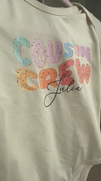 Custom Name Cousin Crew Toddler Sweatshirt: Donut Cousin Crew Kids Holiday Gift