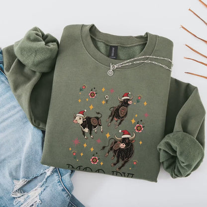 Funny Christmas Sweatshirt - Merry Cows Sweatshirt | Holiday Animal Tee Gift